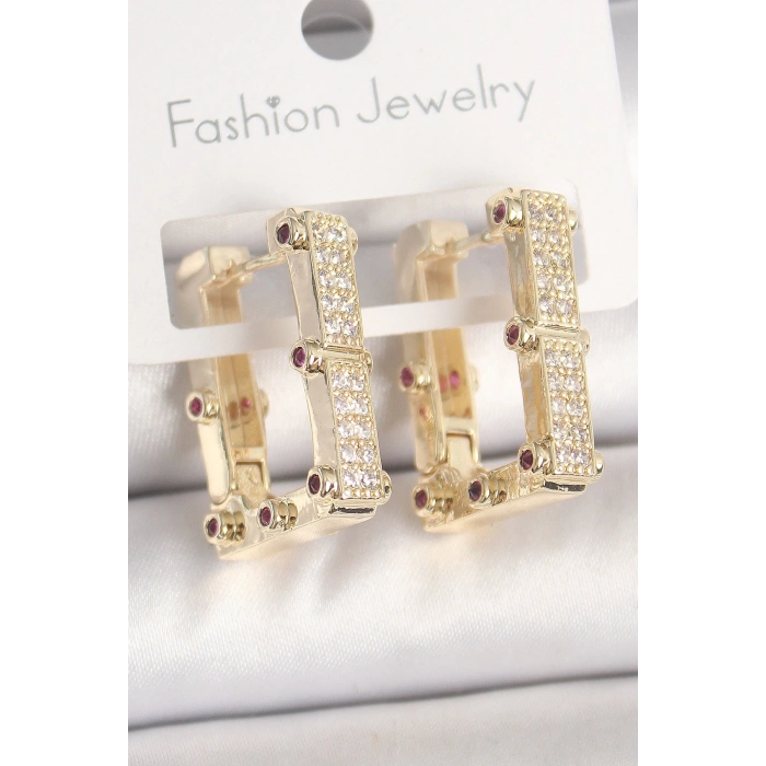 BFS Pirinç Gold Renk Kare Zirkon Taşlı Kadın Küpe