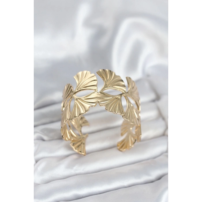 Mey İthalat® Pirinç Gold Renk Levha Yelpaze Model Kadın Bileklik