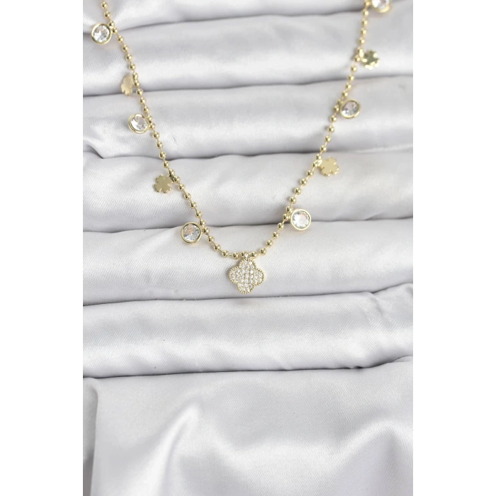 BFS Pirinç Gold Renk Yonca Model Kadın Kolye