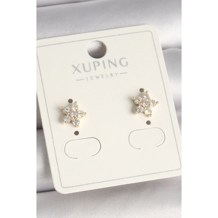 BFS Pirinç Gold Renk Zirkon Taşlı Çiçek Model Xuping Kadın Küpe