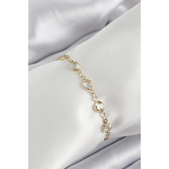 Mey İthalat® Pirinç Gold Renk Zirkon Taşlı Kadın Bileklik