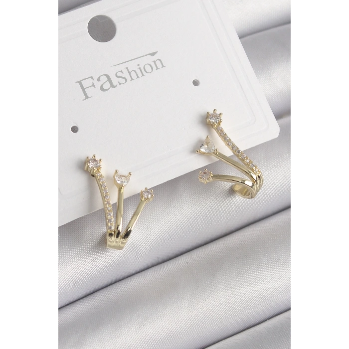 BFS Pirinç Gold Renk Zirkon Taşlı Kadın Küpe