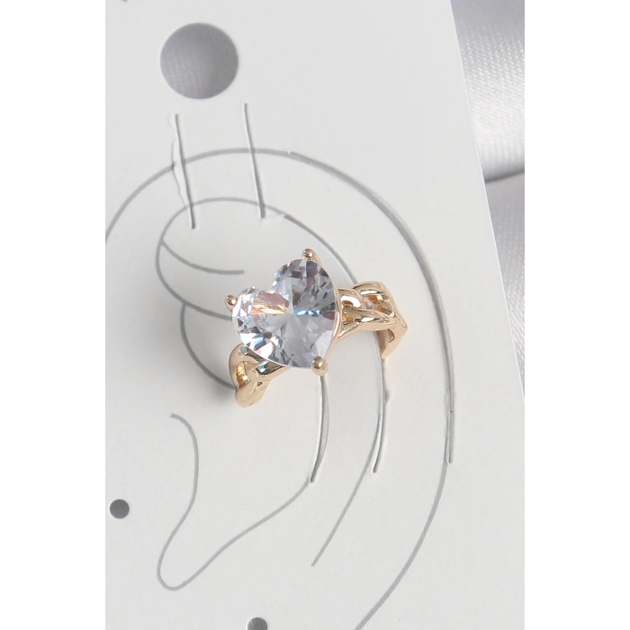 BFS Pirinç Gold Renk Zirkon Taşlı Kalp Model Kadın Kıkırdak Küpe