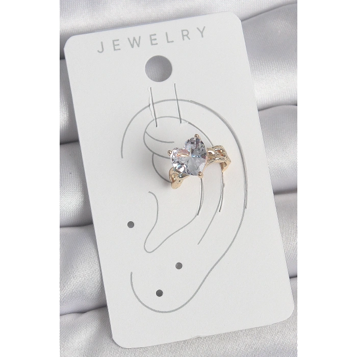 BFS Pirinç Gold Renk Zirkon Taşlı Kalp Model Kadın Kıkırdak Küpe