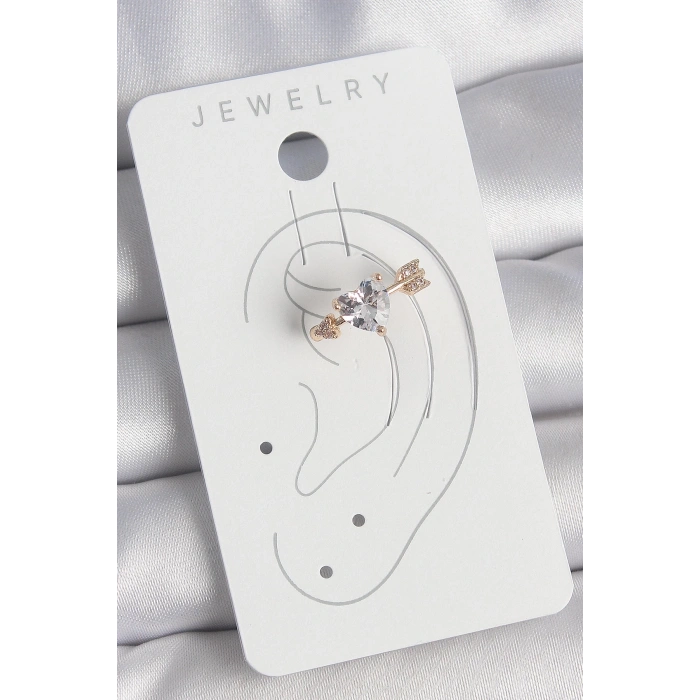 BFS Pirinç Gold Renk Zirkon Taşlı Kalp Ok Model Kadın Kıkırdak Küpe