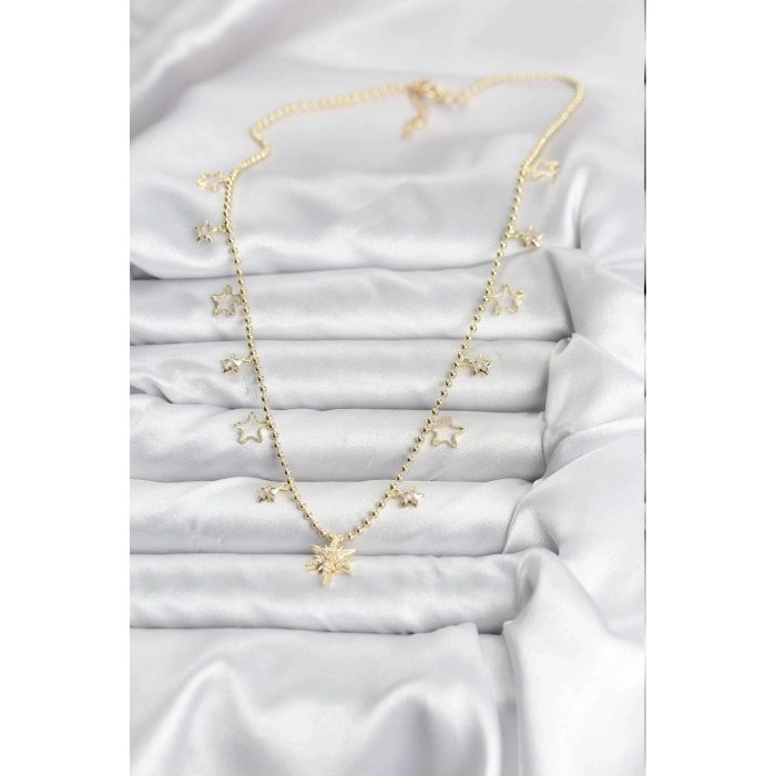 BFS Pirinç Gold Renk Zirkon Taşlı Kutup Yıldızı Model Kadın Kolye