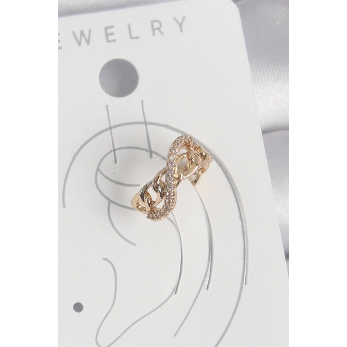 BFS Pirinç Gold Renk Zirkon Taşlı Sonsuzluk Zincir Model Kadın Kıkırdak Küpe