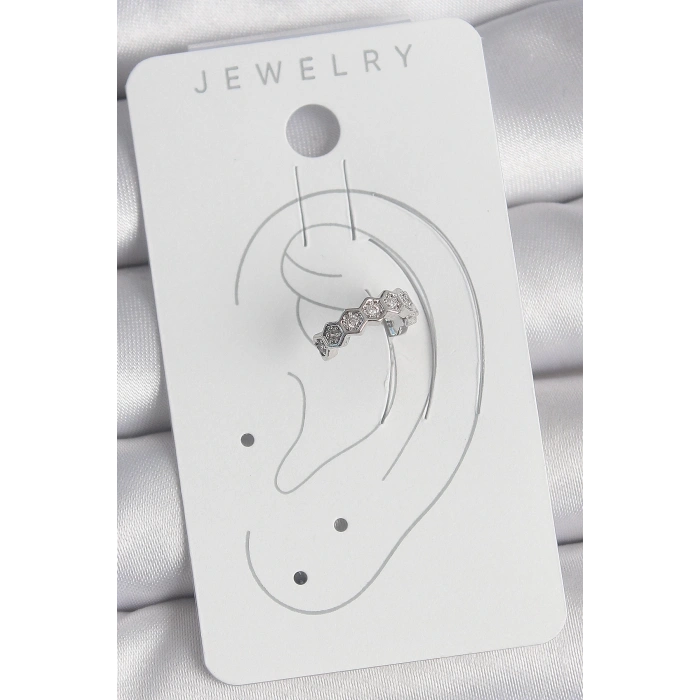 BFS Pirinç Gümüş Renk Bal Peteği Model Zirkon Taşlı Kadın Kıkırdak Küpe