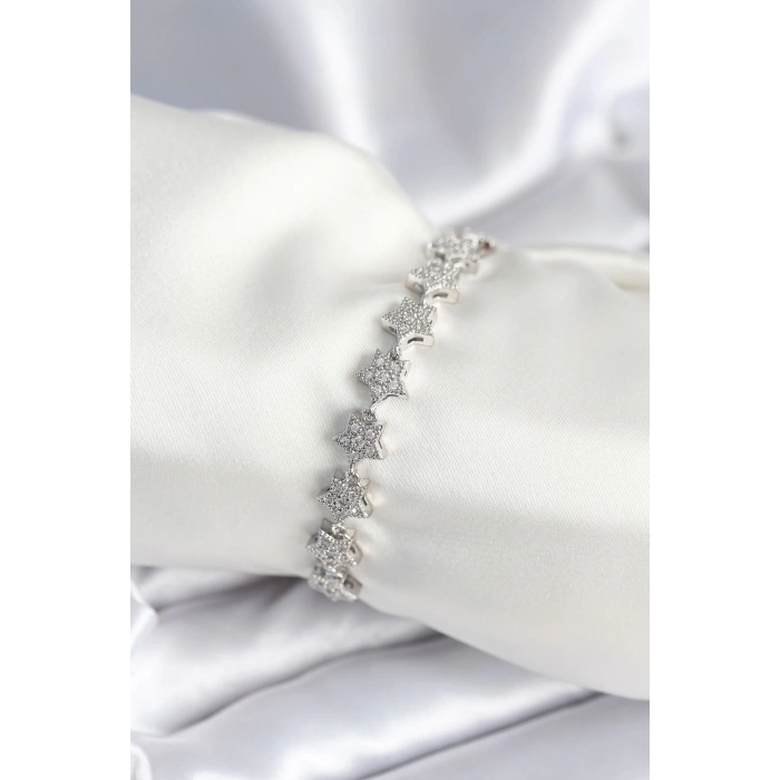 Mey İthalat® Pirinç Gümüş Renk Yıldız Model Kadın Bileklik