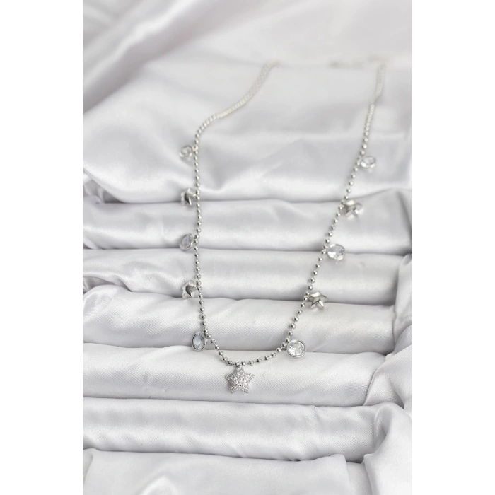 BFS Pirinç Gümüş Renk Yıldız Model Kadın Kolye