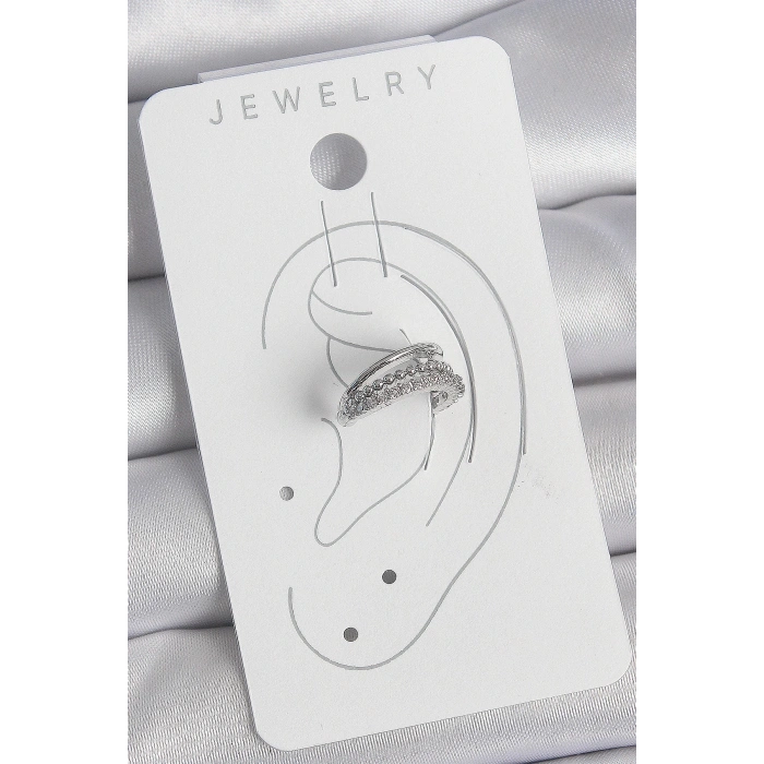 BFS Pirinç Gümüş Renk Zirkon Taşlı 3Lü Sıralı Kadın Kıkırdak Küpe