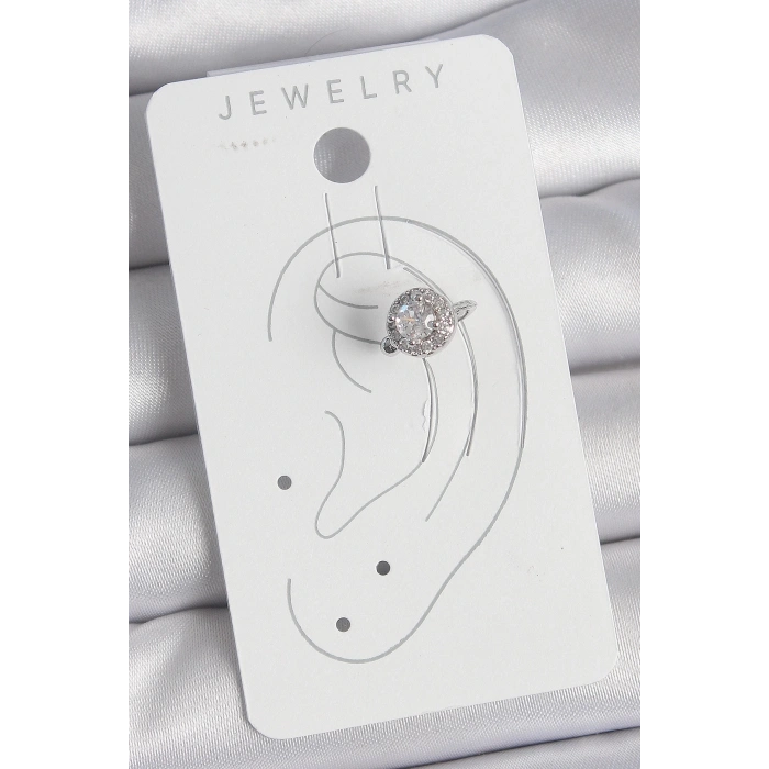 BFS Pirinç Gümüş Renk Zirkon Taşlı Kadın Kıkırdak Model Küpe