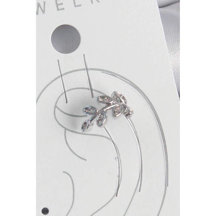 BFS Pirinç Gümüş Renk Zirkon Taşlı Yaprak Model Kıkırdak Kadın Küpe