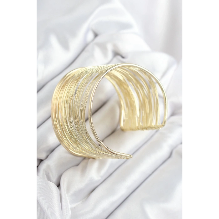 Mey İthalat® Pirinç Tel Sarma Model Gold Renk Kadın Bileklilk