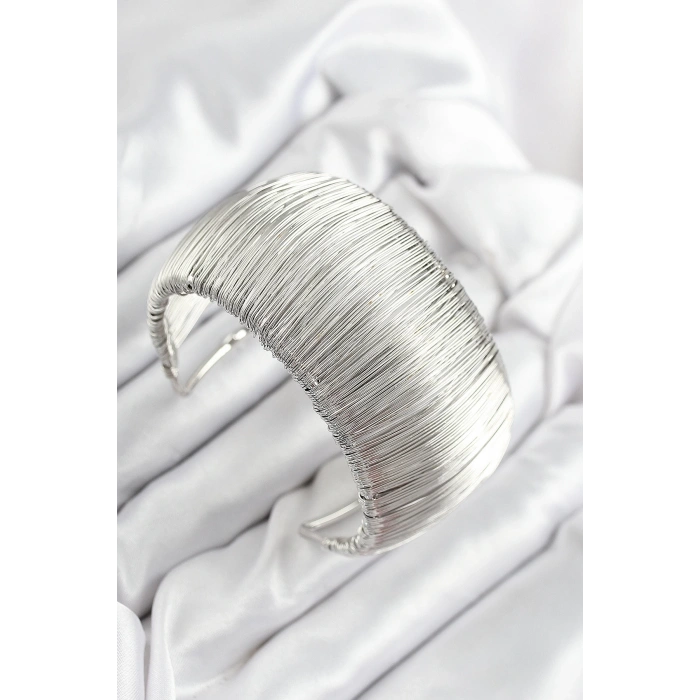 Mey İthalat® Pirinç Tel Sarma Model Gümüş Renk Kadın Bileklilk