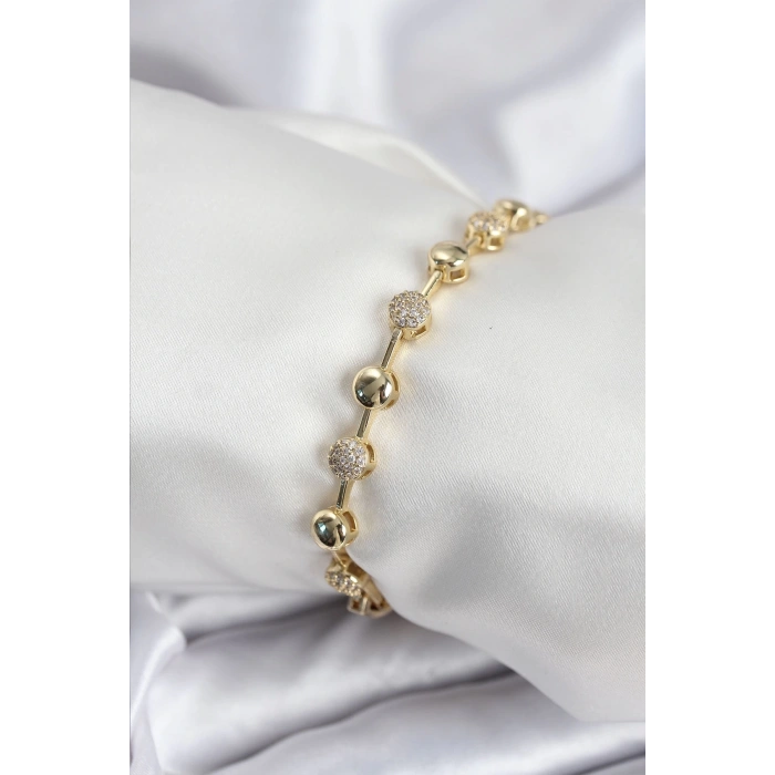 Mey İthalat® Pirinç VIP Seri Gold Renk Topçuk Model Kadın Bileklik