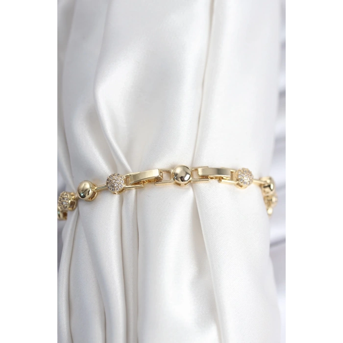 Mey İthalat® Pirinç VIP Seri Gold Renk Topçuk Model Kadın Bileklik