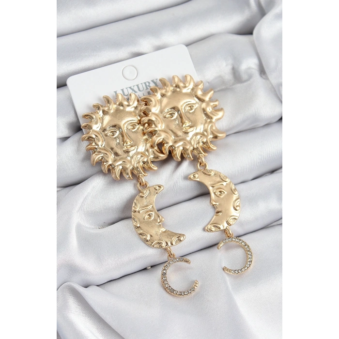 BFS Pirinç Zirkon Taşlı Sallantılı Güneş Model Gold Renk Kadın Küpe