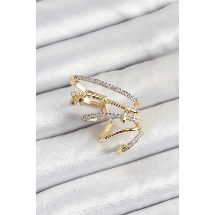 BFS Pirinç Zirkon Taşlı Sıkıştırma Sağ Kıkırdak Gold Renk Kadın Küpe