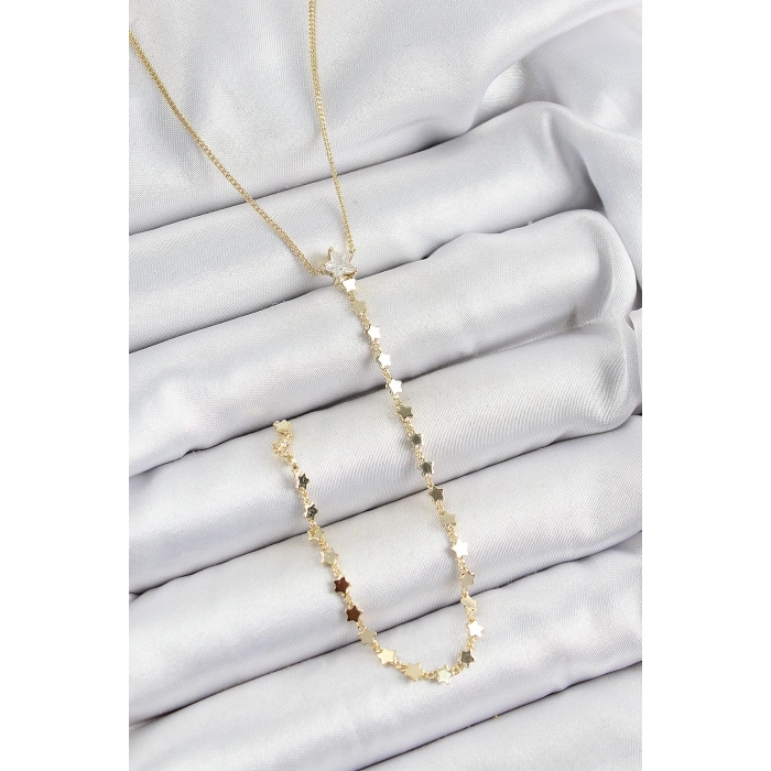 BFS Pirinç Zirkon Taşlı Yıldız Figürlü Y Model Gold Renk Kadın Kolye