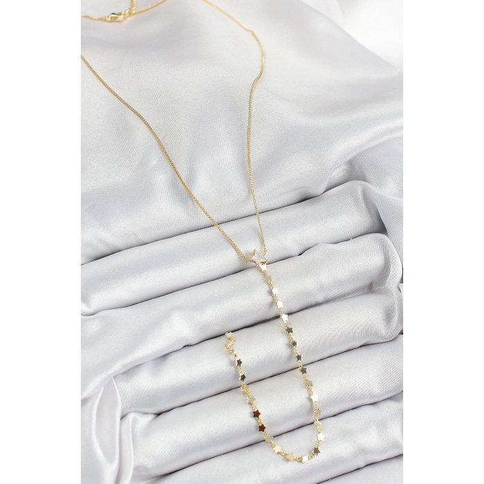 BFS Pirinç Zirkon Taşlı Yıldız Figürlü Y Model Gold Renk Kadın Kolye