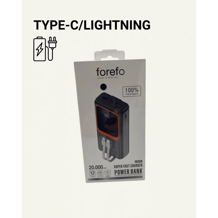 BFS Powerbank 20000 mAh | 22.5W Hızlı Şarj, Dahili Kablolu, LCD Ekranlı Şarj Cihazı