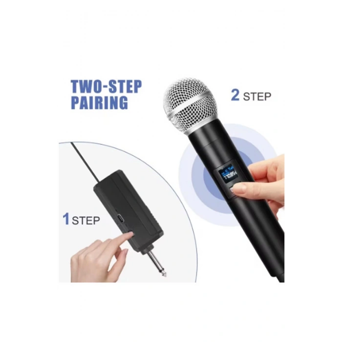 BFS Profesyonel Çiftli Kablosuz Mikrofon Seti Karaoke Şarj Edilebilir 50 Metre Mesafe