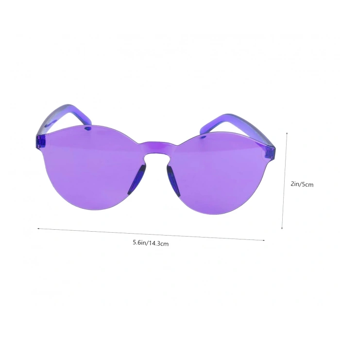 BFS Sert Mika Oval Şekilli Çerçevesiz Mor Gözlük Retro Parti 5x14 Cm