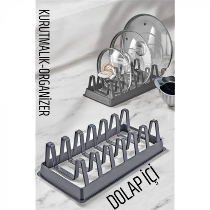 BFS Tabak Düzenleyici Kurutmalık Dolap İçi Tencere Kapak Organizer GRİ