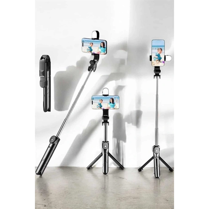 BFS Tripod Kablosuz Bluetooth Bağlantılı Selfie Çubuğu 360 Derece Dönebilen