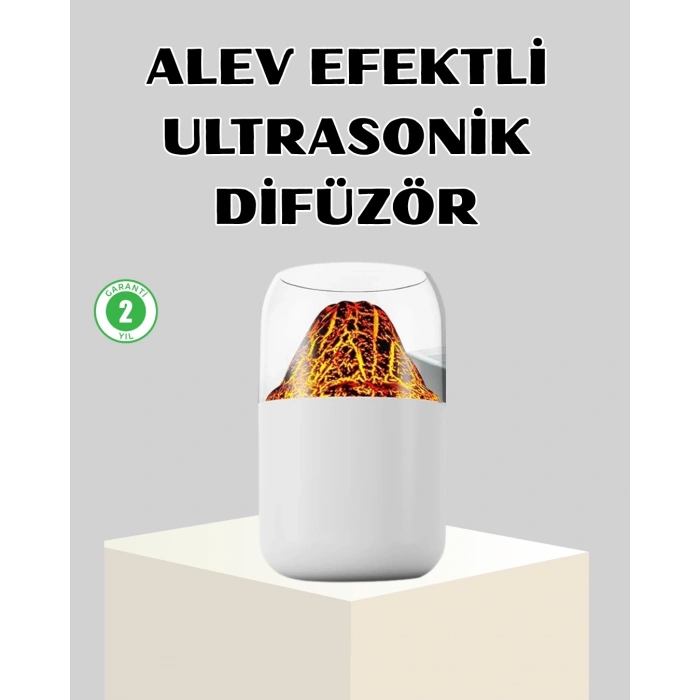 BFS Ultrasonik Alev Efektli Aromaterapi Difüzörü USB Şarjlı ve Otomatik Kapanma Özellikli