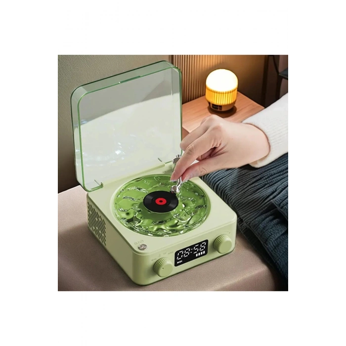 BFS Waves Nostalji Plak Görünümlü Bluetooth Hoparlör 3d Ses Dalgası Retro Müzik Plak Yeşil