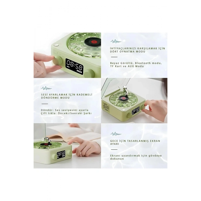 BFS Waves Nostalji Plak Görünümlü Bluetooth Hoparlör 3d Ses Dalgası Retro Müzik Plak Yeşil