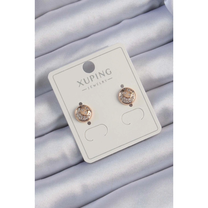 BFS Xuping Rose Renk Zirkon Taşlı Yansımalı Oval Küpe