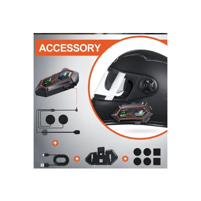 BFS Y20 2x 1000m Telsiz Mesafeli 2 Kişi Bağlantılı Bluetooth Kask Kulaklık Fenerli İntercom