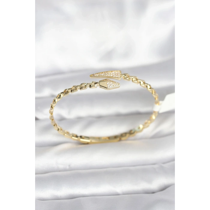 Mey İthalat® Yılan Model Pirinç Gold Renk Kadın Kelepçe Bileklik