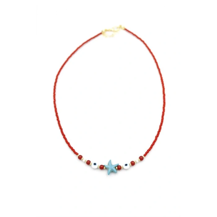 Boncuk Deniz Yıldzı Kolye - Kırmızı