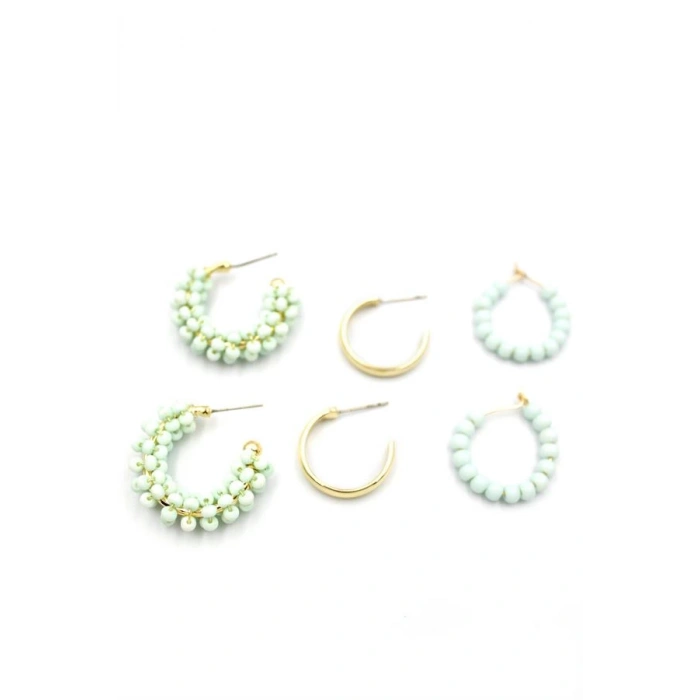 Boncuklu Küpe Seti - Yeşil