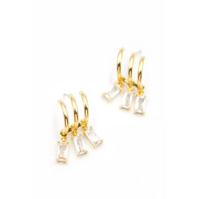 Büyük Baget Taşlı Küpe - Altın