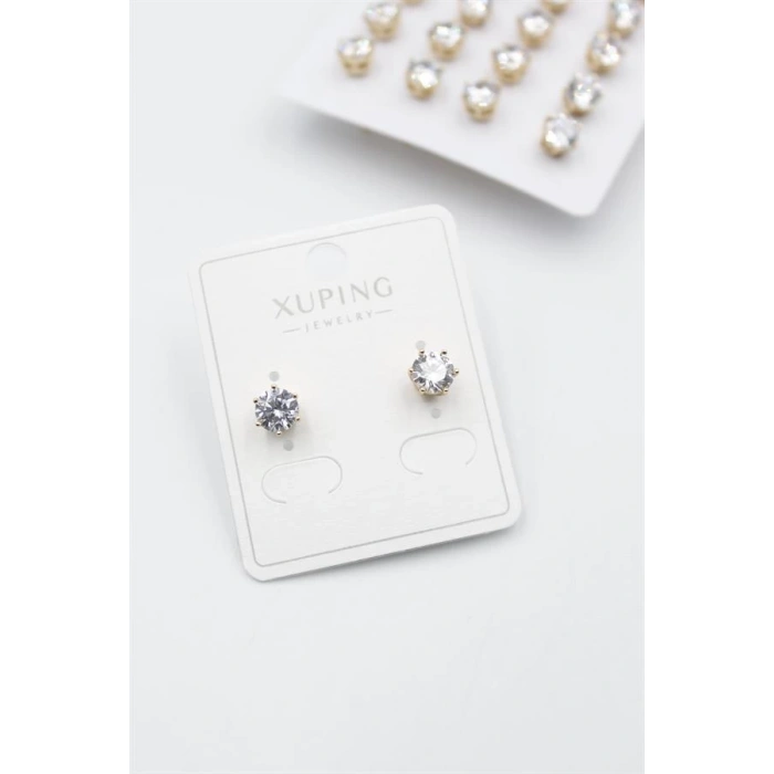 Büyük Boy Zirkon Taşlı Tektaş  Küpe - Altın