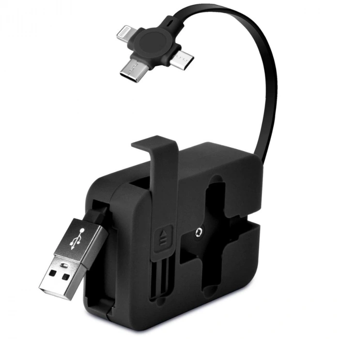 Cep Tipi Telefon Tutuculu Makaralı Uzayıp Kısalabilen 3ü 1 Arada USB Şarj Kablosu