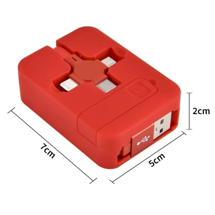 Cep Tipi Telefon Tutuculu Makaralı Uzayıp Kısalabilen 3ü 1 Arada USB Şarj Kablosu
