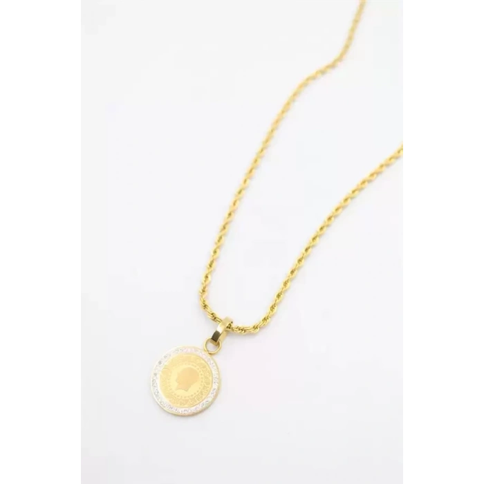 Çeyrek Kolye - 60 cm - Altın