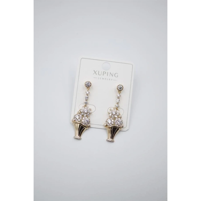 Çiçek Buketi Küpe - Altın