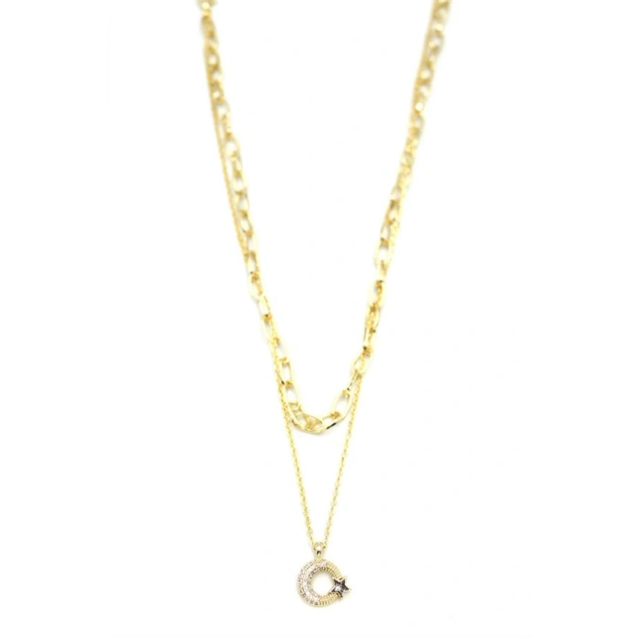 Çoklu Ay Yıldız Kolye - Altın