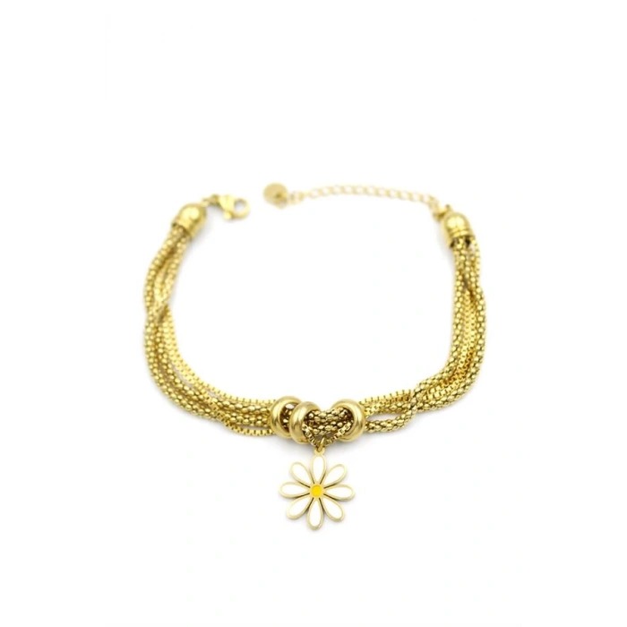 Çoklu Zincirli Papatya Bileklik - Altın