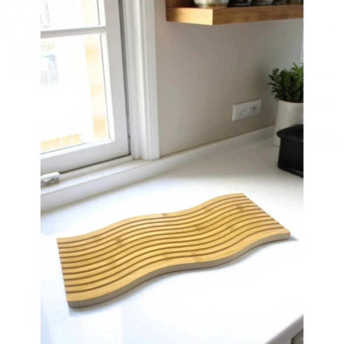 Dalgalı Çift Taraf Tasarımlı Ahşap Sunum Tepsisi