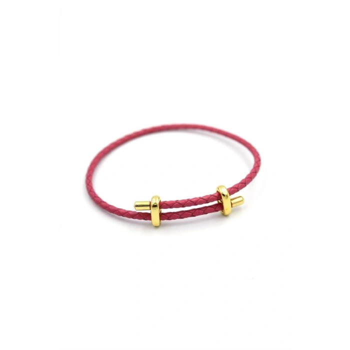 Deri Hasır Bileklik - Fuşya