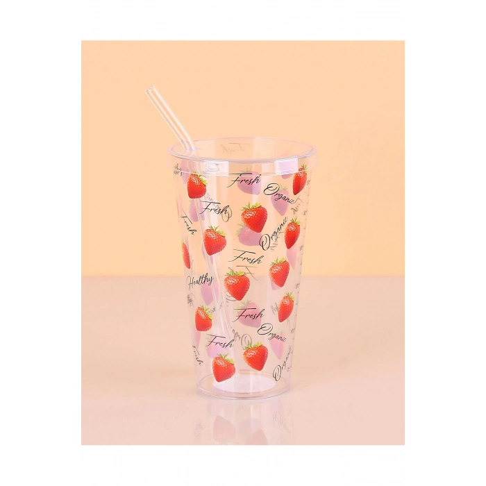 Desenli Plastik Pipetli Bardak 16 Cm 1 Adet Royaleks-ENF-040