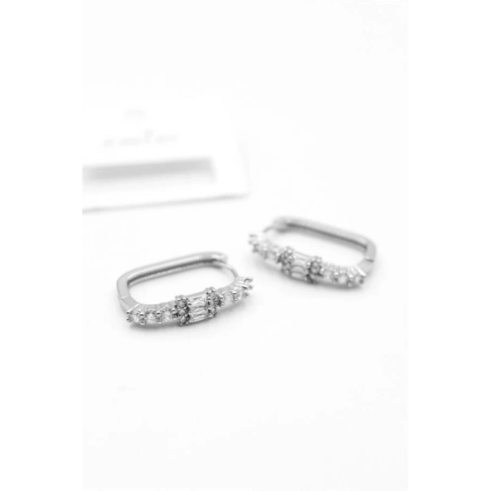 Dikdörgen Taşlı Küpe - Gümüş